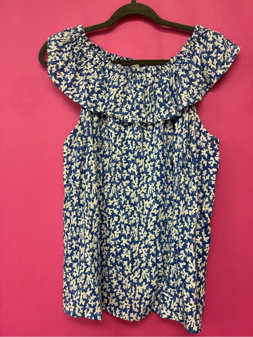 J. Jill Blue and White Ruffle-Neck Sleeveless Camisole